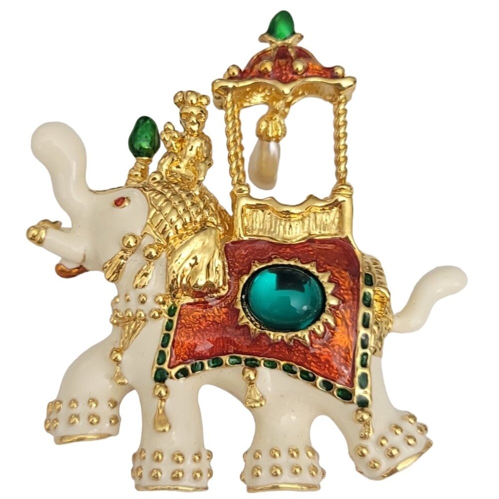 Hutton Wilkinson White Enamel Elephant Brooch, Signed